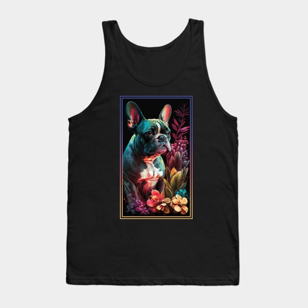 French Bulldog Dog Vibrant Tropical Flower Tall Digital Oil Painting Portrait 2 Tank Top by ArtHouseFlunky